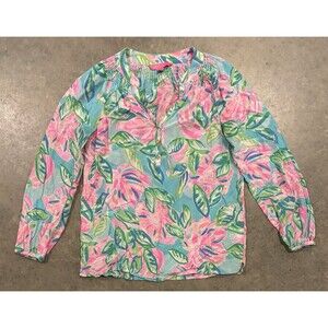 Lilly Pulitzer Elsa Silk Top Totally Blossom Blouse Womens Small